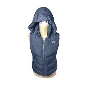 Hollister Blue Hooded Puffer Vest Med